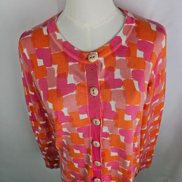 Boden Hearts Cardigan US 8 M Orange Pink Lightweight Colorful Maximalism - Picture 2 of 8